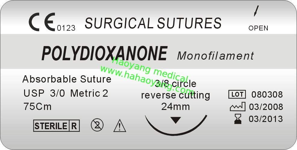 Polydioxanone monofilament suture (PDO) absorbable suture 2/0# 75cm from China